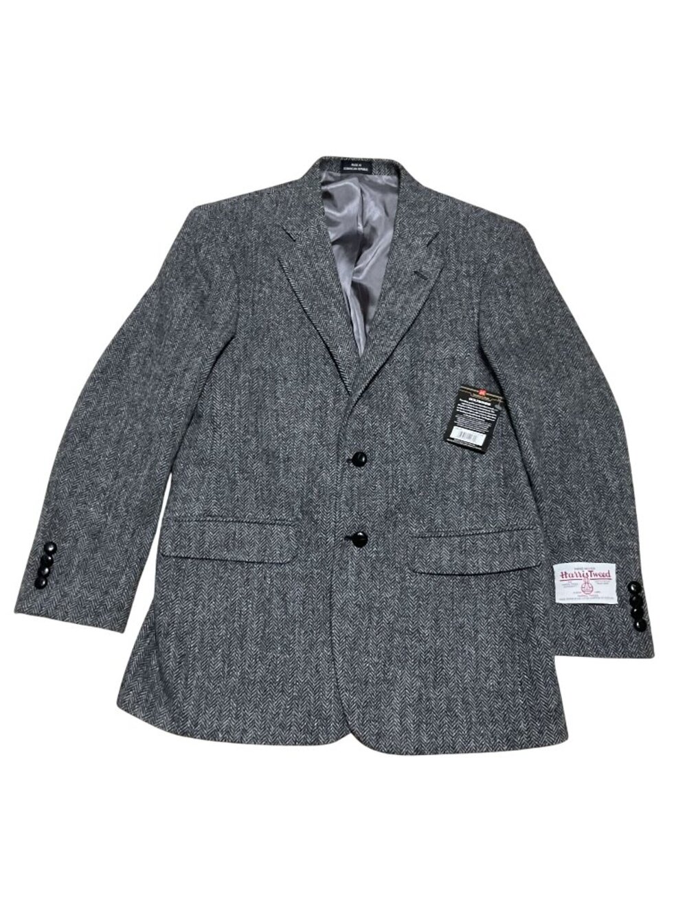 NWT Harris Tweed Sport Coat Sz 40R Blk/Gry Herringbone Hand Woven Outer Scotland